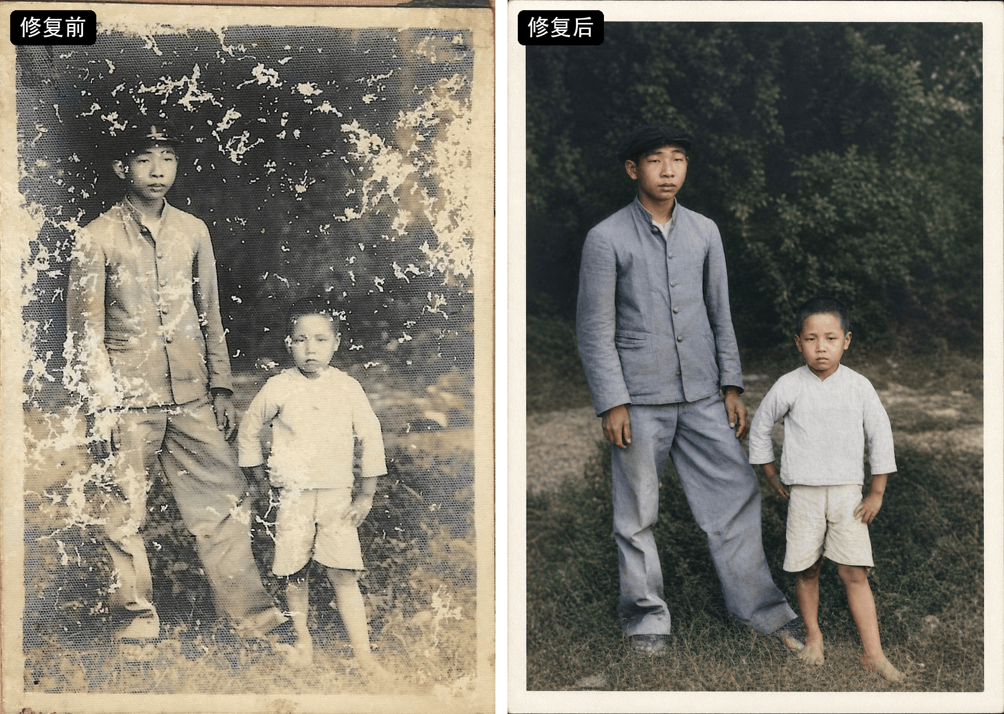 Before-and-after old photo restoration example