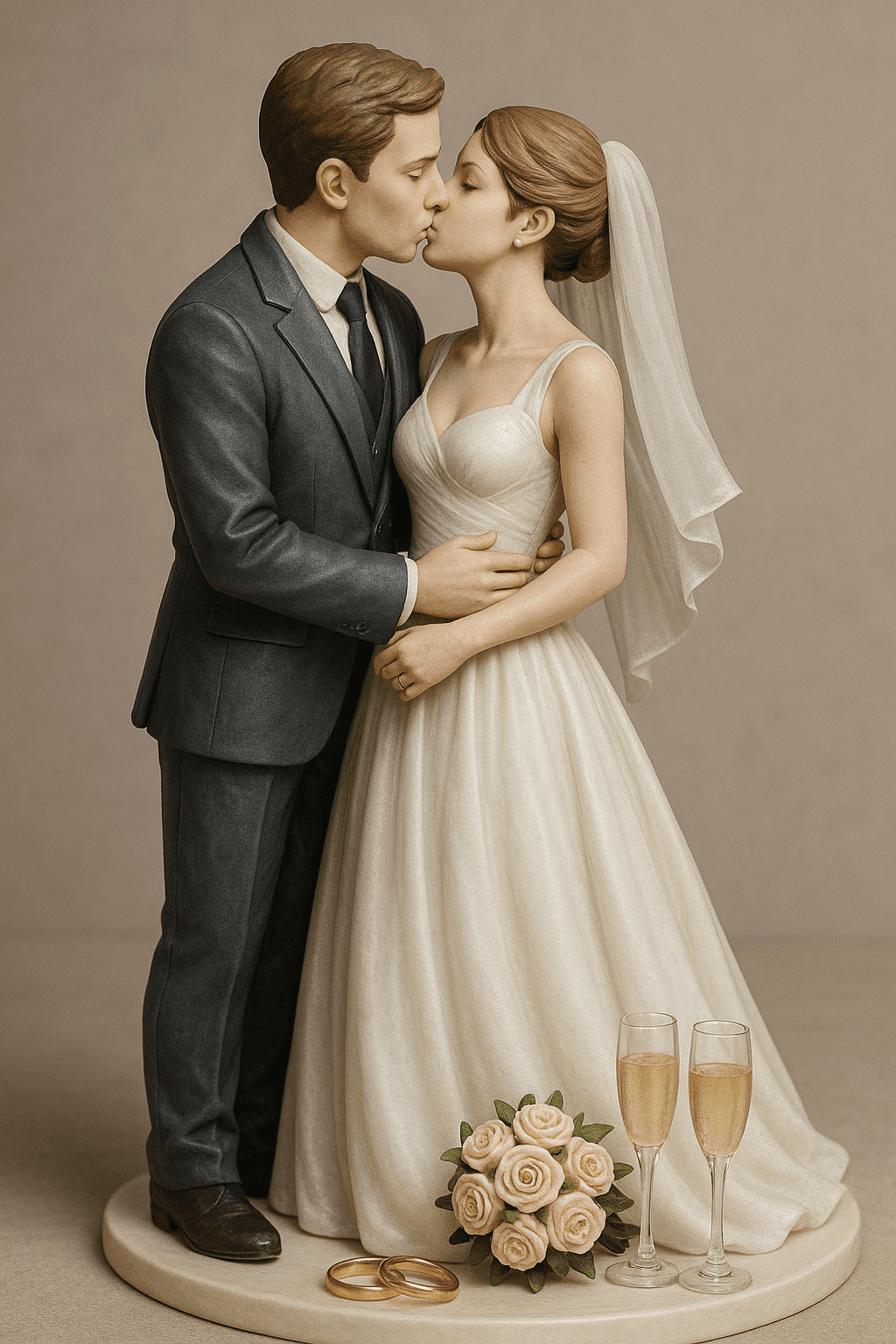 a white bride, with her groom, kissing together