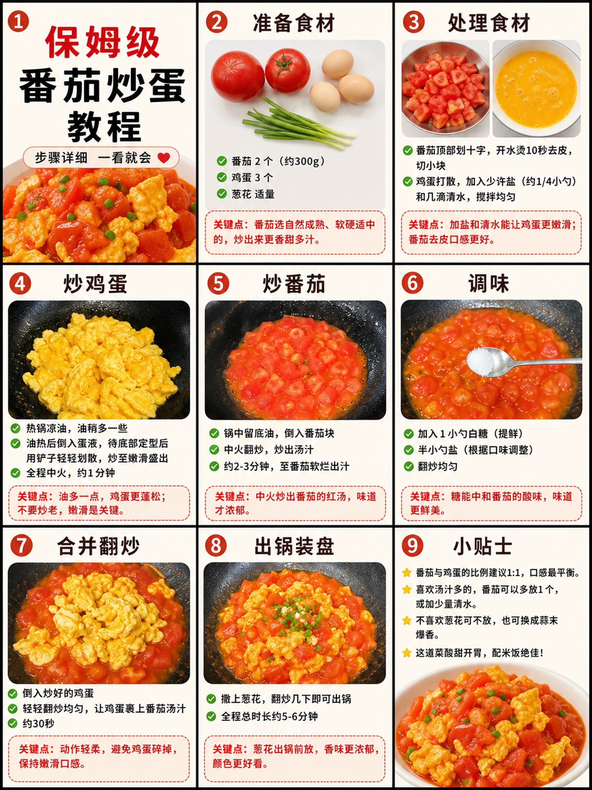 The original Chinese 3×3 cooking tutorial generated as one image