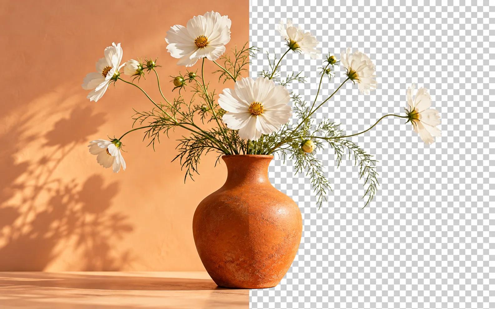 Background removal illustration with a vase of white flowers