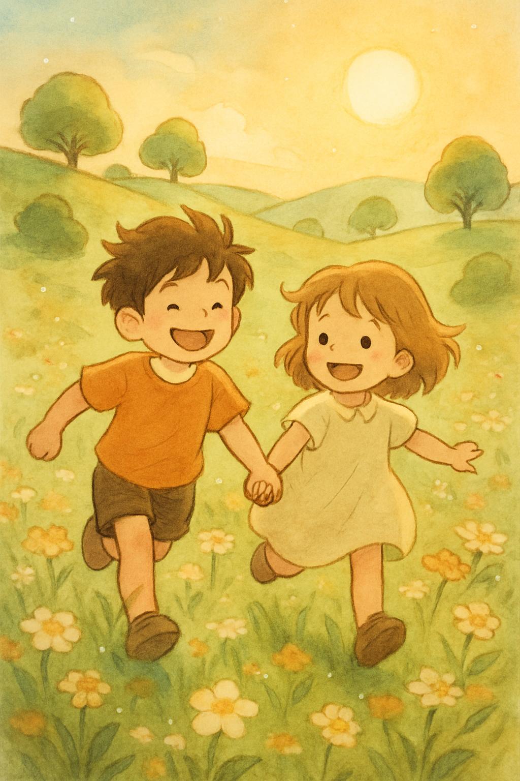 a boy is running with a girl, hand in hand CVY.AI